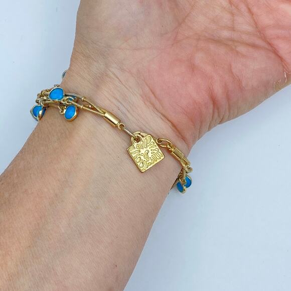 Vintage ANNE KLEIN Cha Cha Bracelet Blue Multi Strand faceted Crystal Gold Tone - Picture 5 of 8